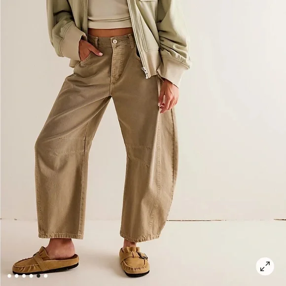 Free People Barrel Jeans- Taupe - Picture 3 of 3